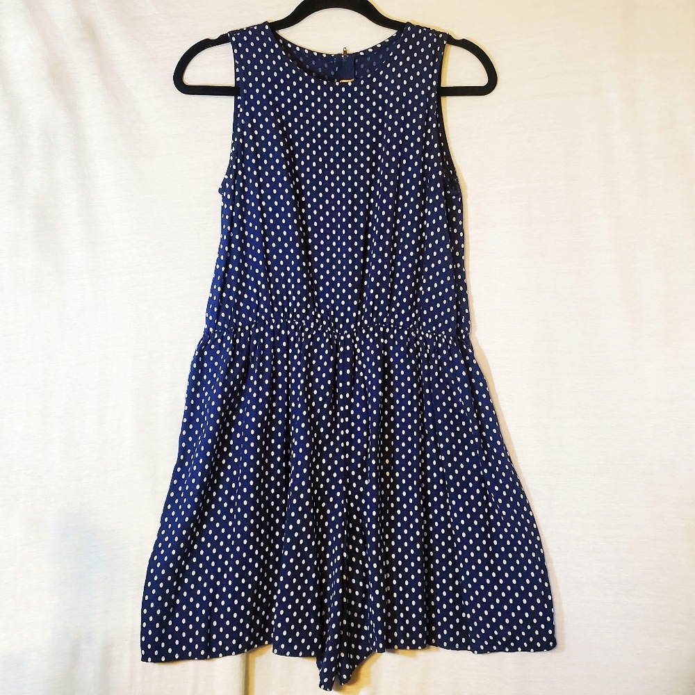 Vintage 90s Navy & White Zip Back Polka Dot Romper Playsuit